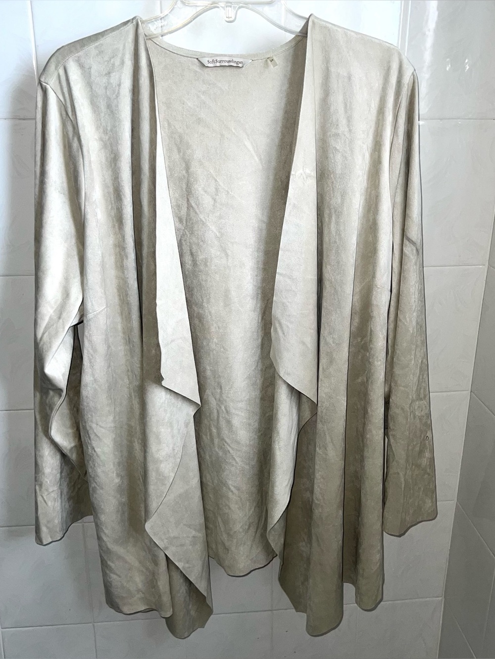 Soft Surroundings Beige Waterfall Open Front Cardigan Size 2X Modern Capsule